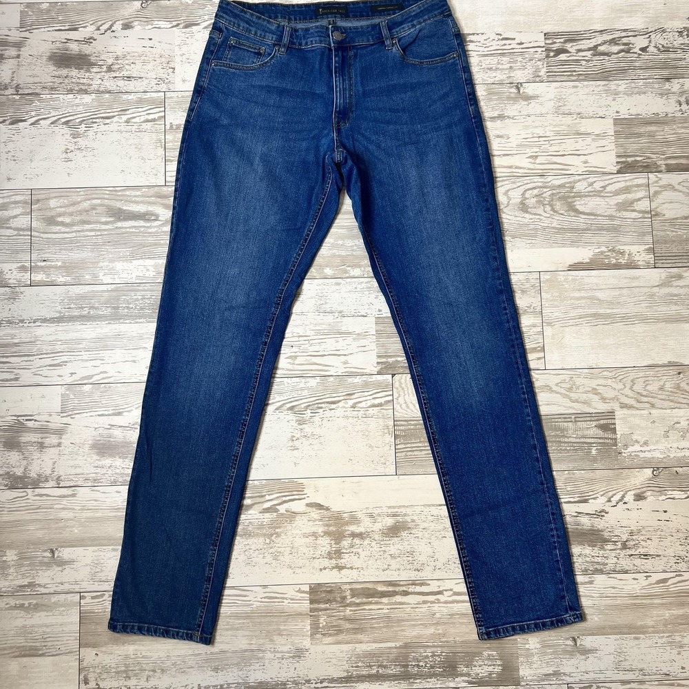 American Tall Jeans Mens 36x38 Blue Carman Tapered Slim Fit Denim Stretch